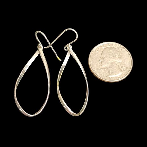 Vintage 925 Sterling Silver Open Twist Teardrop Dangle Earrings Hook 2" - Picture 2 of 4